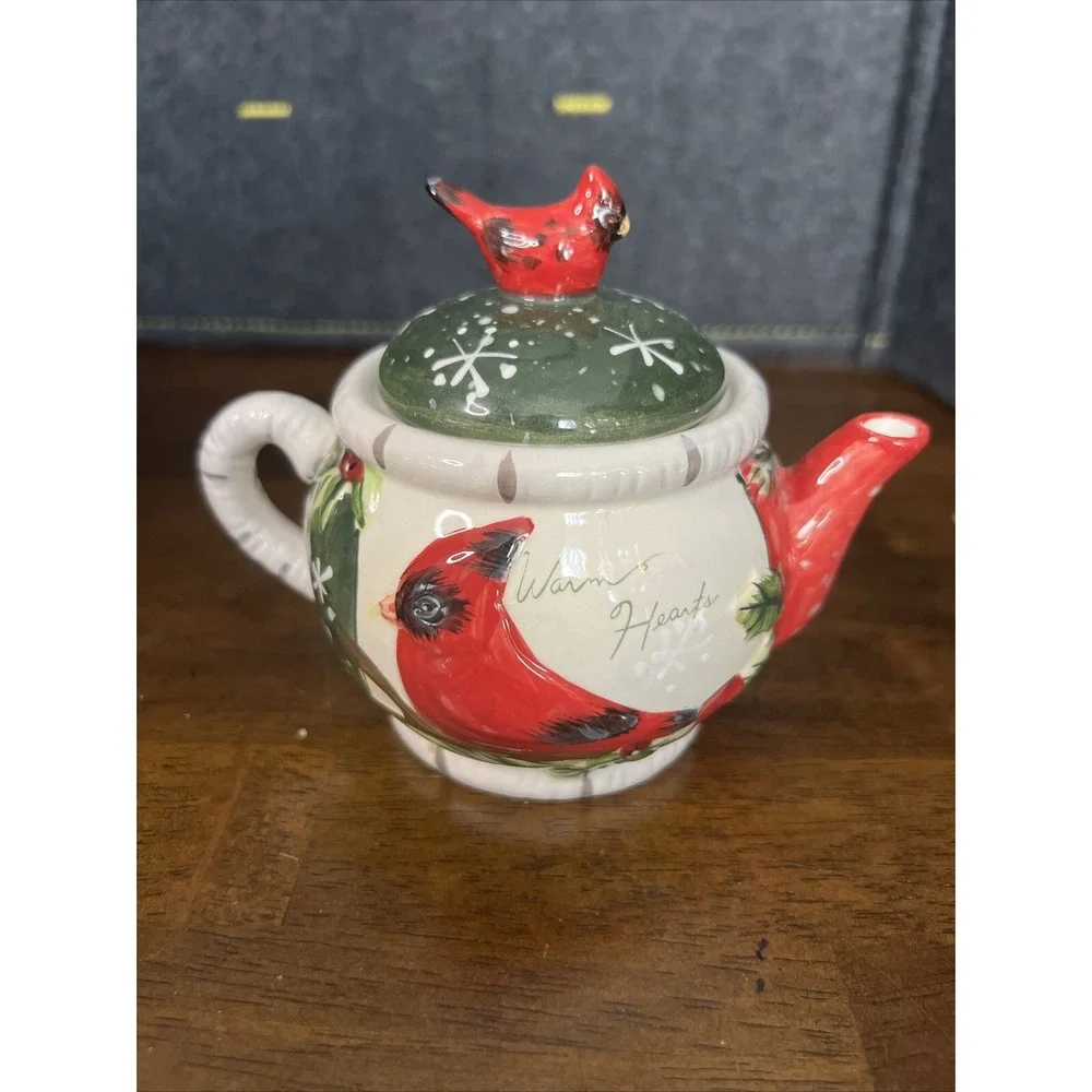 Yankee Candle RED Cardinal Bird Teapot Warm Hearts TeaLight Votive Candle Holder